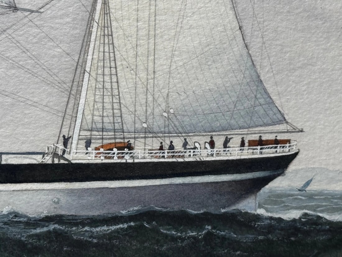 Victorian Painting Brocklebank Line Four Masted Barque Steel Hull Ship Sindia - 12