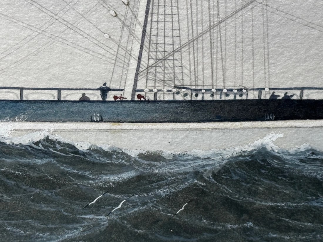 Victorian Painting Brocklebank Line Four Masted Barque Steel Hull Ship Sindia - 14
