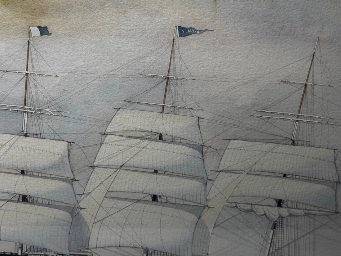 Victorian Painting Brocklebank Line Four Masted Barque Steel Hull Ship Sindia - 20