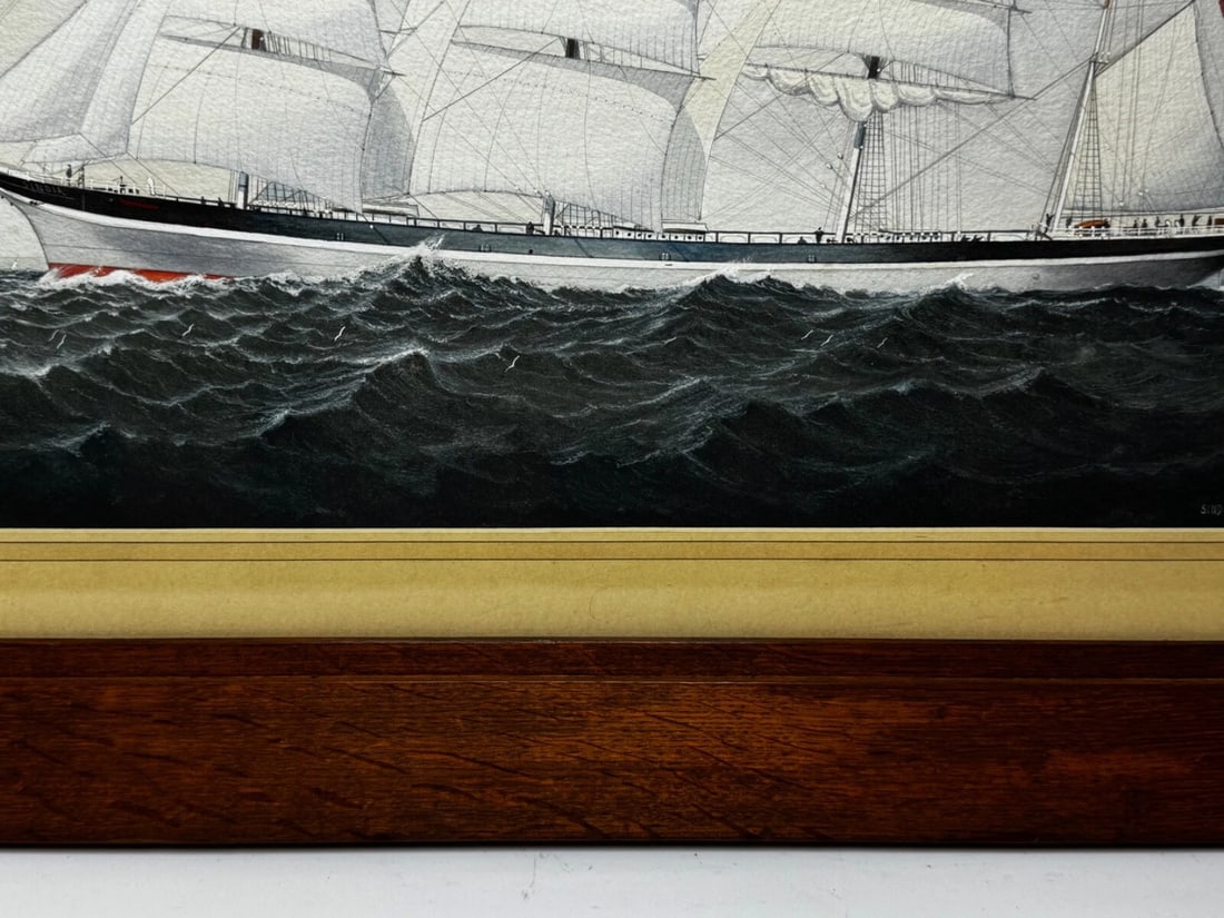 Victorian Painting Brocklebank Line Four Masted Barque Steel Hull Ship Sindia - 3