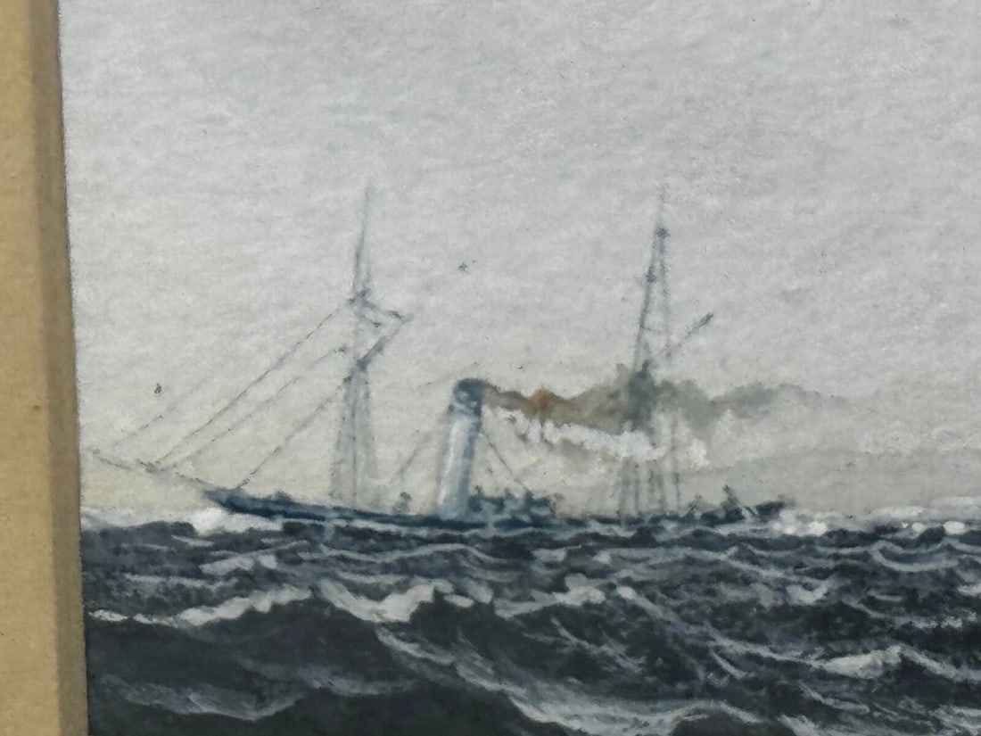 Victorian Painting Brocklebank Line Four Masted Barque Steel Hull Ship Sindia - 9