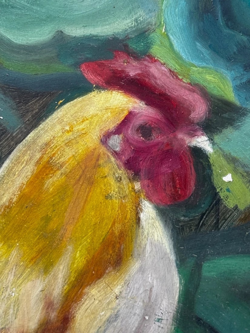 Rubio the Empordanesa Rooster | Original Folk Art Oil Painting c.1930s - 12