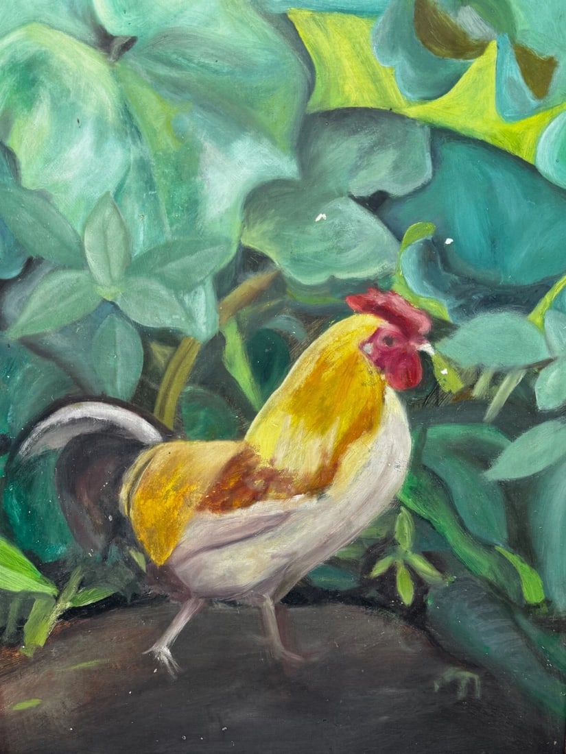 Rubio the Empordanesa Rooster | Original Folk Art Oil Painting c.1930s - 2