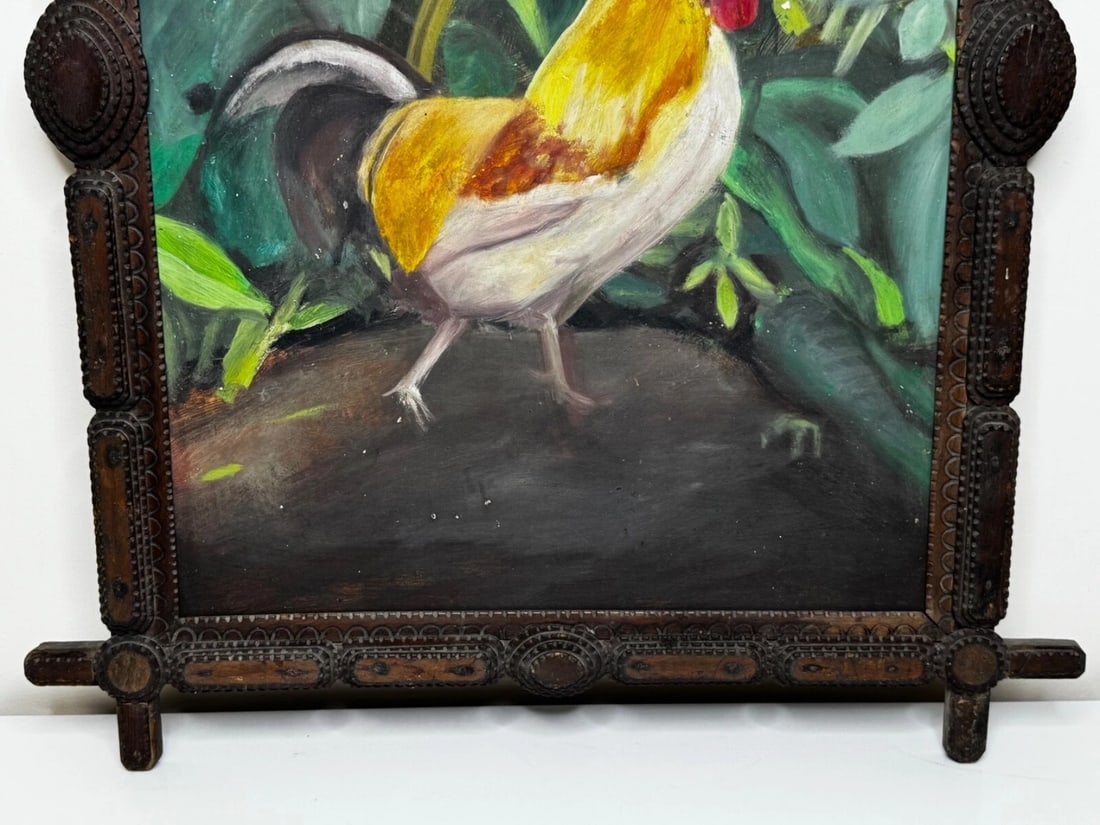 Rubio the Empordanesa Rooster | Original Folk Art Oil Painting c.1930s - 3