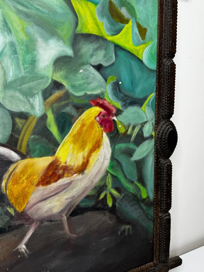 Rubio the Empordanesa Rooster | Original Folk Art Oil Painting c.1930s - 4