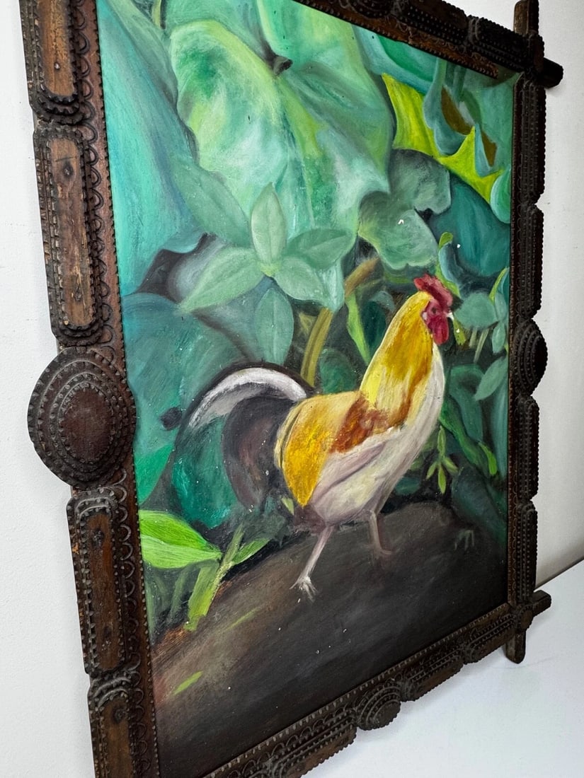 Rubio the Empordanesa Rooster | Original Folk Art Oil Painting c.1930s - 6