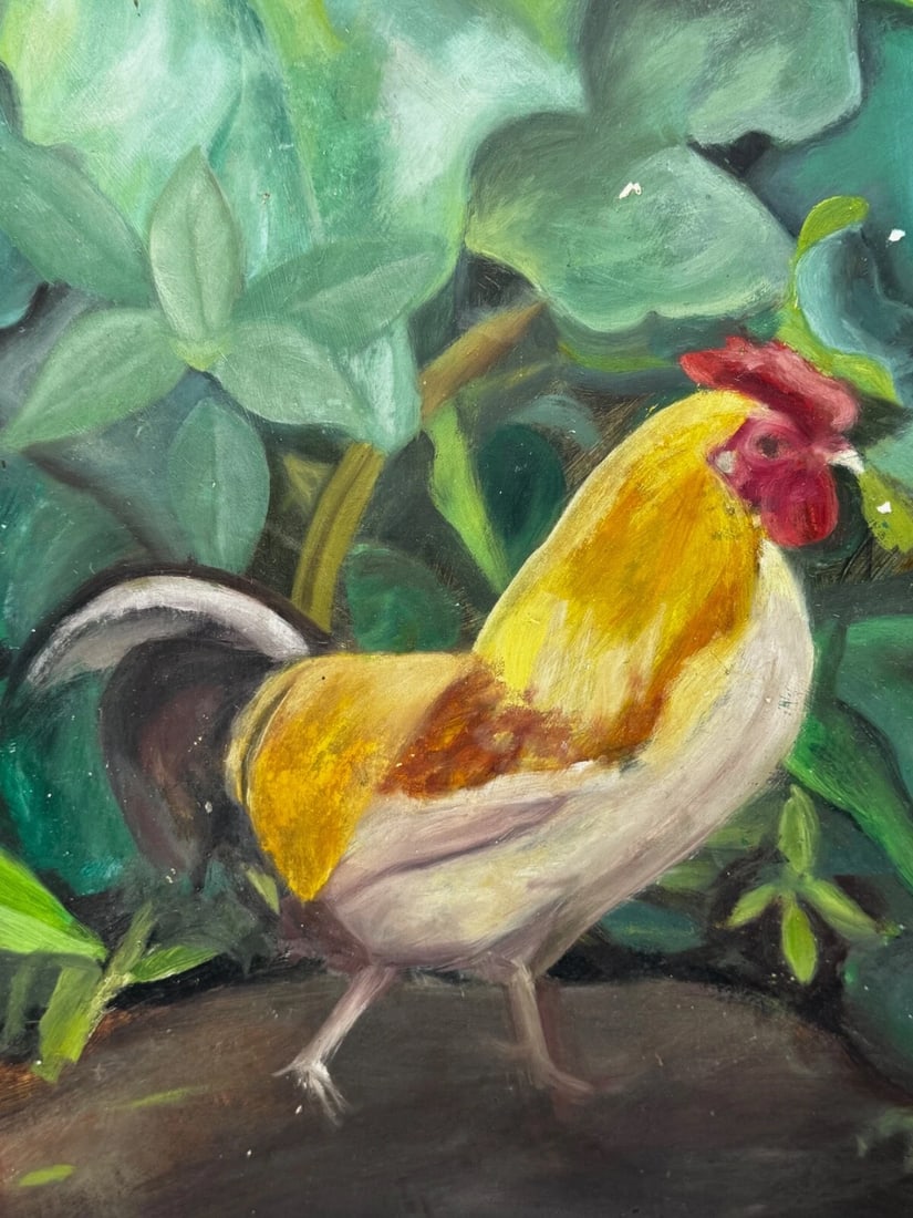 Rubio the Empordanesa Rooster | Original Folk Art Oil Painting c.1930s - 9