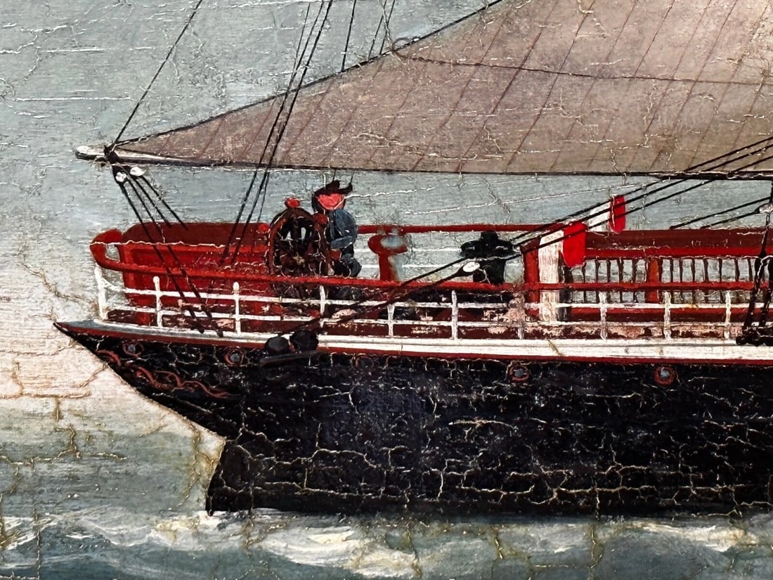Large 19th Century Oil Painting Marine Clipper Jute Ship Slieve Roe Off Calcutta - 16