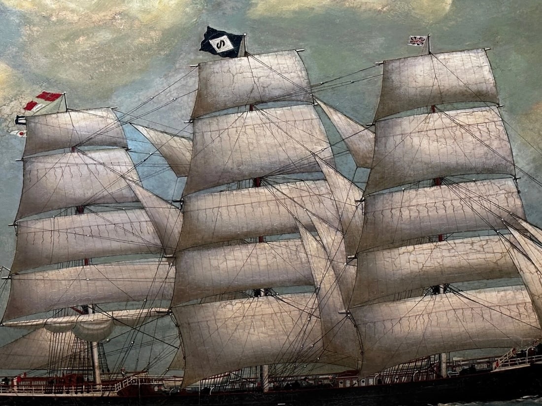 Large 19th Century Oil Painting Marine Clipper Jute Ship Slieve Roe Off Calcutta - 17