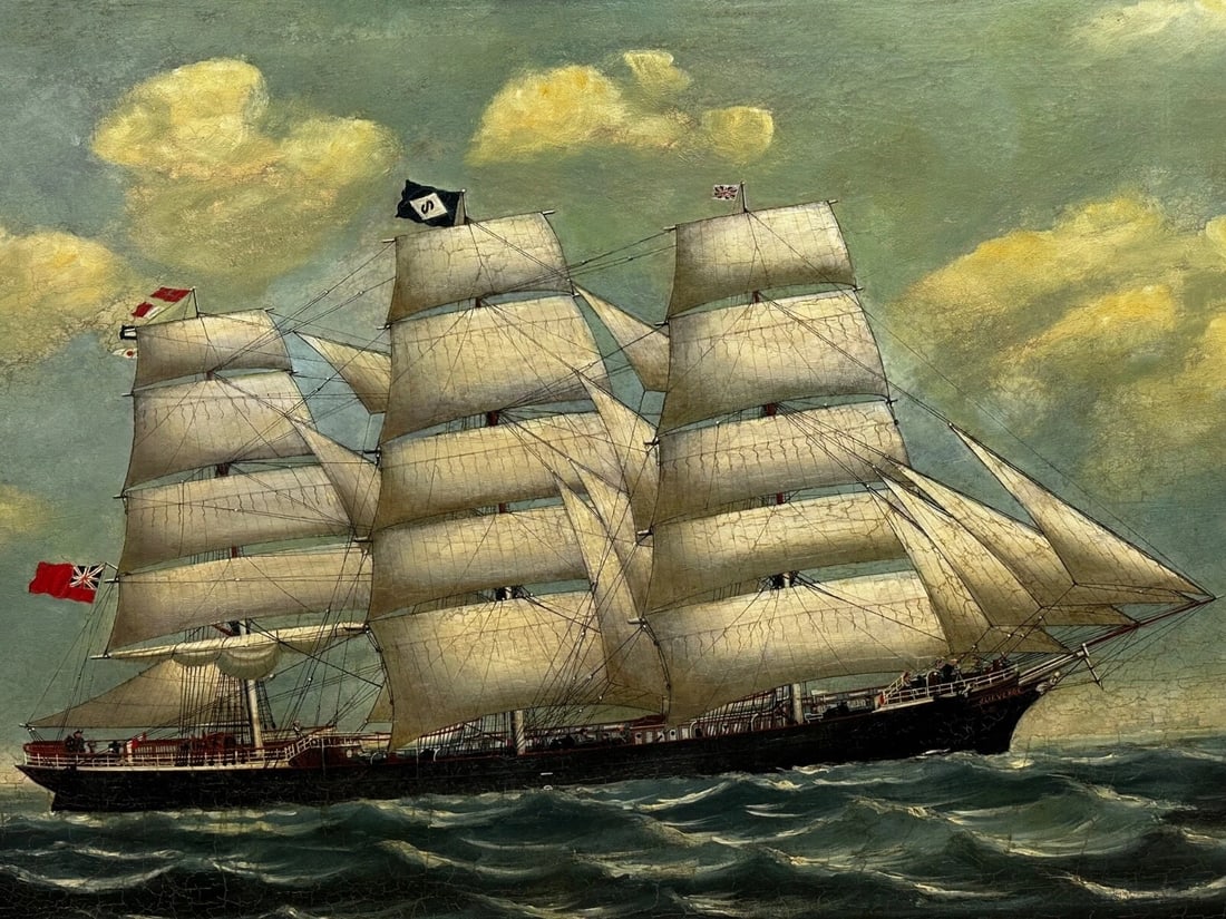 Large 19th Century Oil Painting Marine Clipper Jute Ship Slieve Roe Off Calcutta - 2