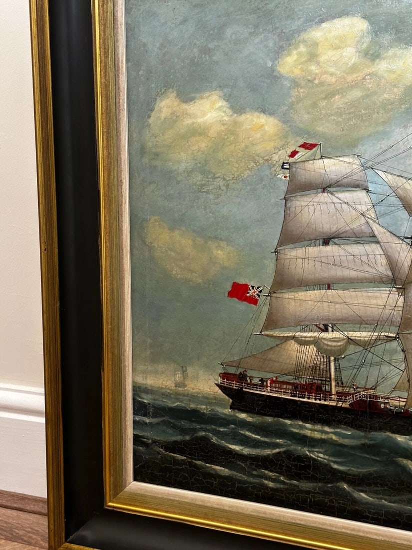 Large 19th Century Oil Painting Marine Clipper Jute Ship Slieve Roe Off Calcutta - 3