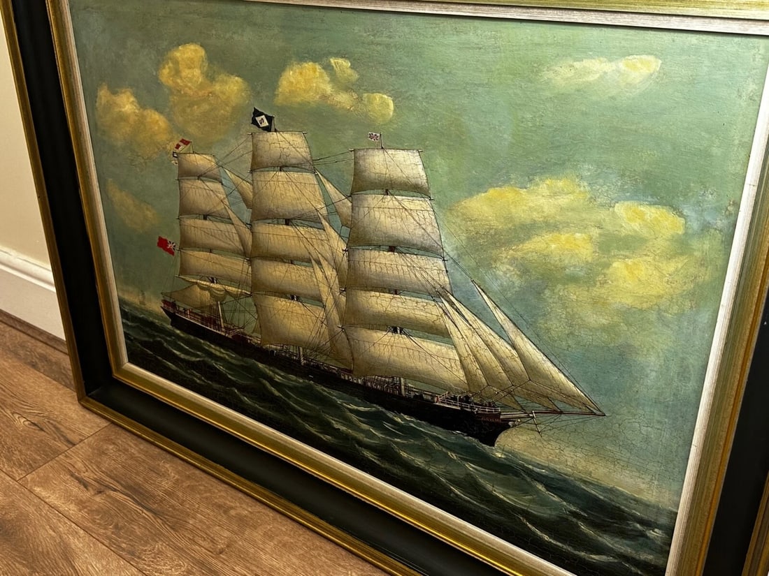 Large 19th Century Oil Painting Marine Clipper Jute Ship Slieve Roe Off Calcutta - 5