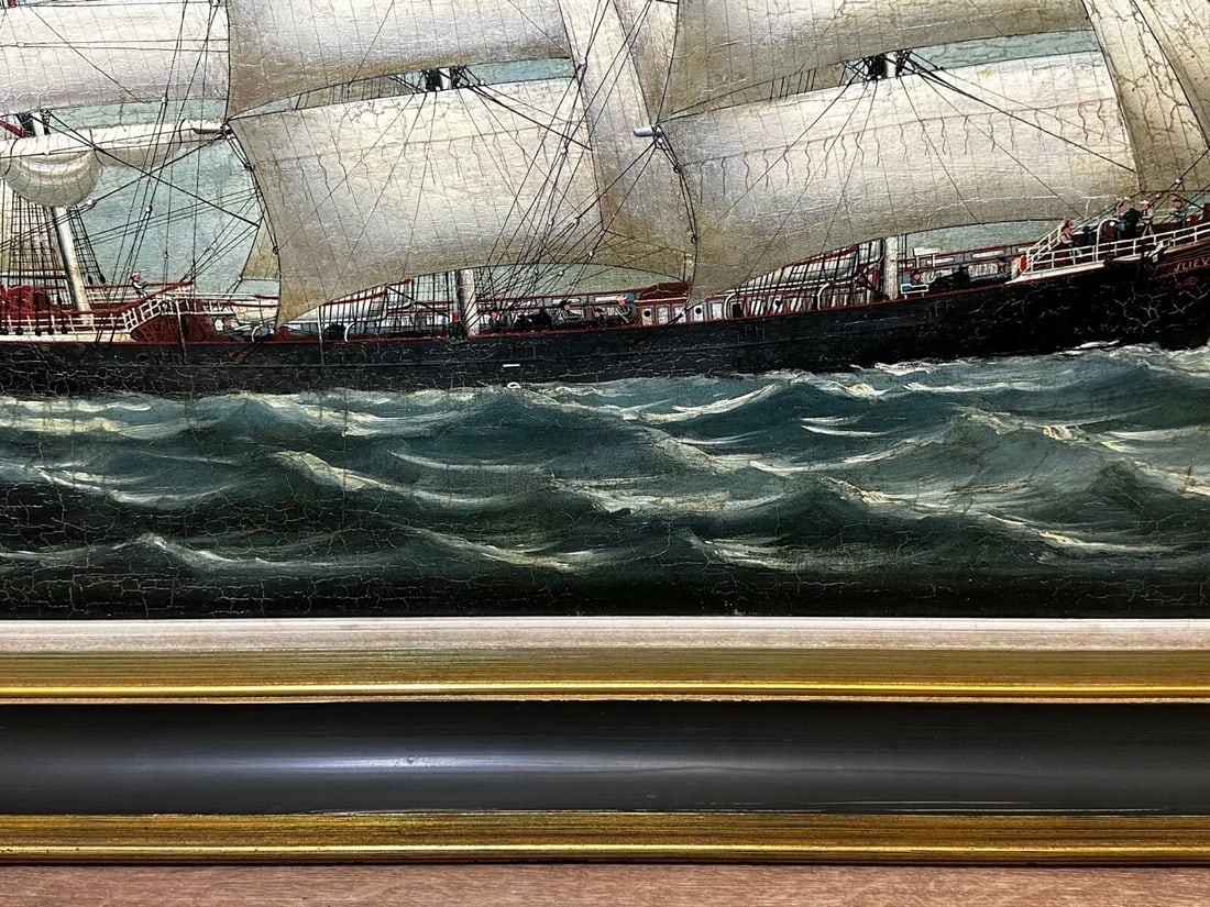 Large 19th Century Oil Painting Marine Clipper Jute Ship Slieve Roe Off Calcutta - 6