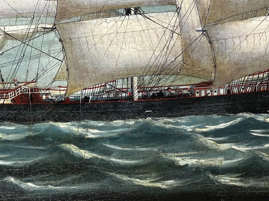 Large 19th Century Oil Painting Marine Clipper Jute Ship Slieve Roe Off Calcutta - 7