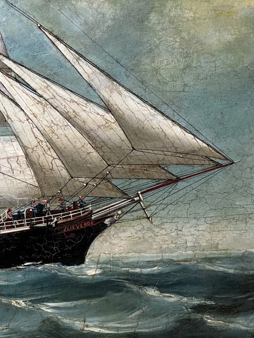 Large 19th Century Oil Painting Marine Clipper Jute Ship Slieve Roe Off Calcutta - 8