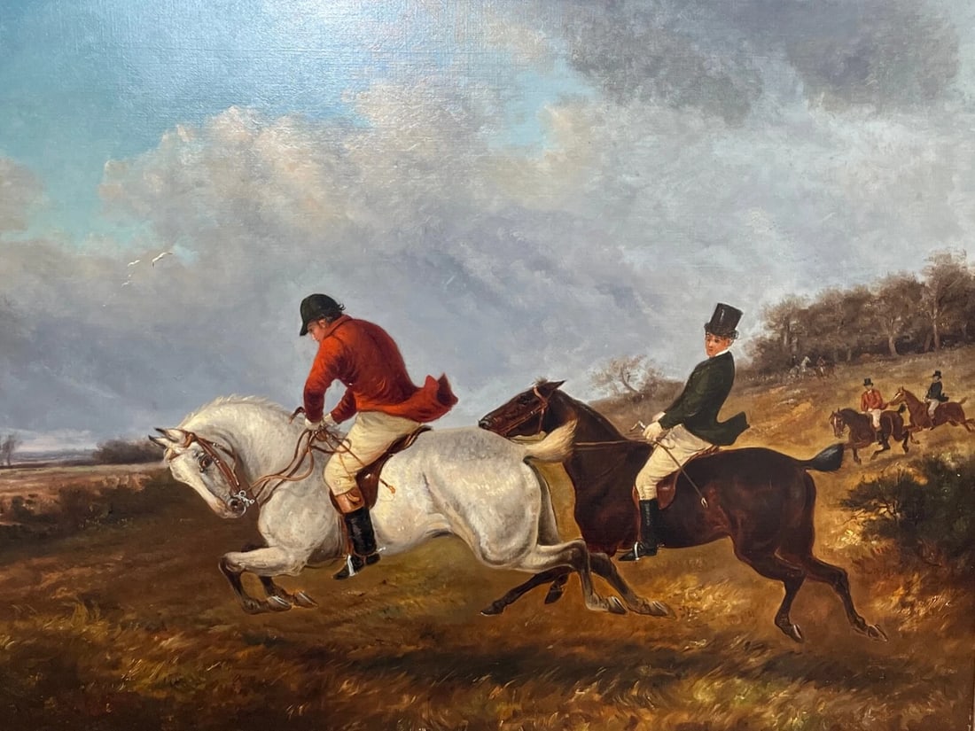 19th Century Red Coat Rider Hunting On The Charge Oil Painting By Thomas Smythe - 2