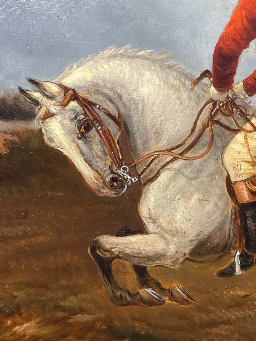19th Century Red Coat Rider Hunting On The Charge Oil Painting By Thomas Smythe - 5