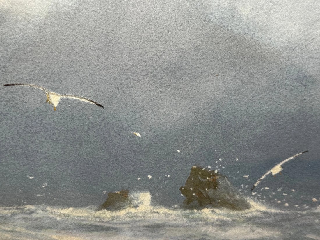 Painting Shipwreck High Tide off Trebarwith Strand By Charles Sim Mottram RBA - 13