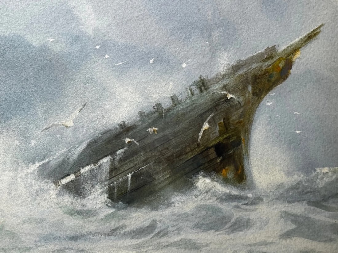 Painting Shipwreck High Tide off Trebarwith Strand By Charles Sim Mottram RBA - 19