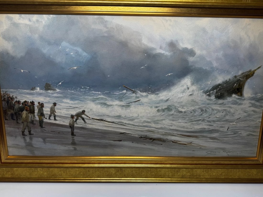 Painting Shipwreck High Tide off Trebarwith Strand By Charles Sim Mottram RBA - 2