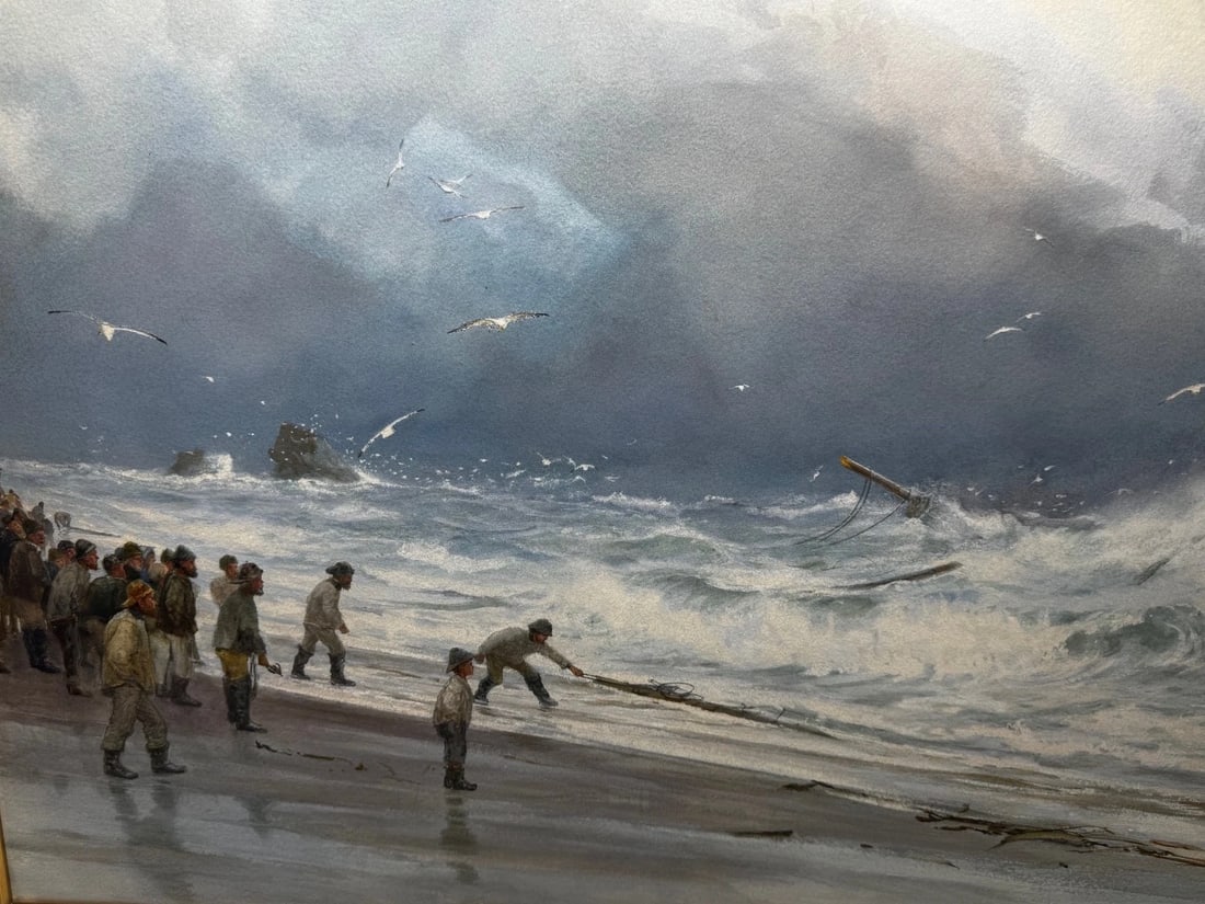Painting Shipwreck High Tide off Trebarwith Strand By Charles Sim Mottram RBA - 3