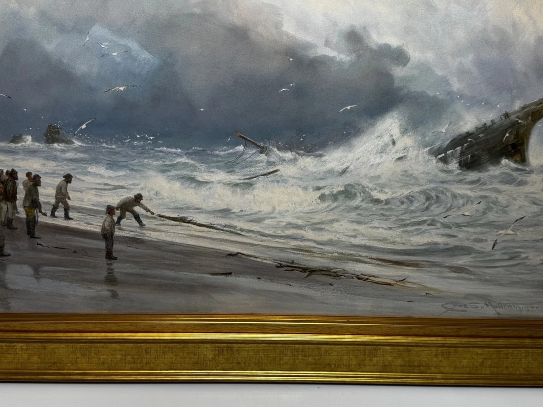 Painting Shipwreck High Tide off Trebarwith Strand By Charles Sim Mottram RBA - 4