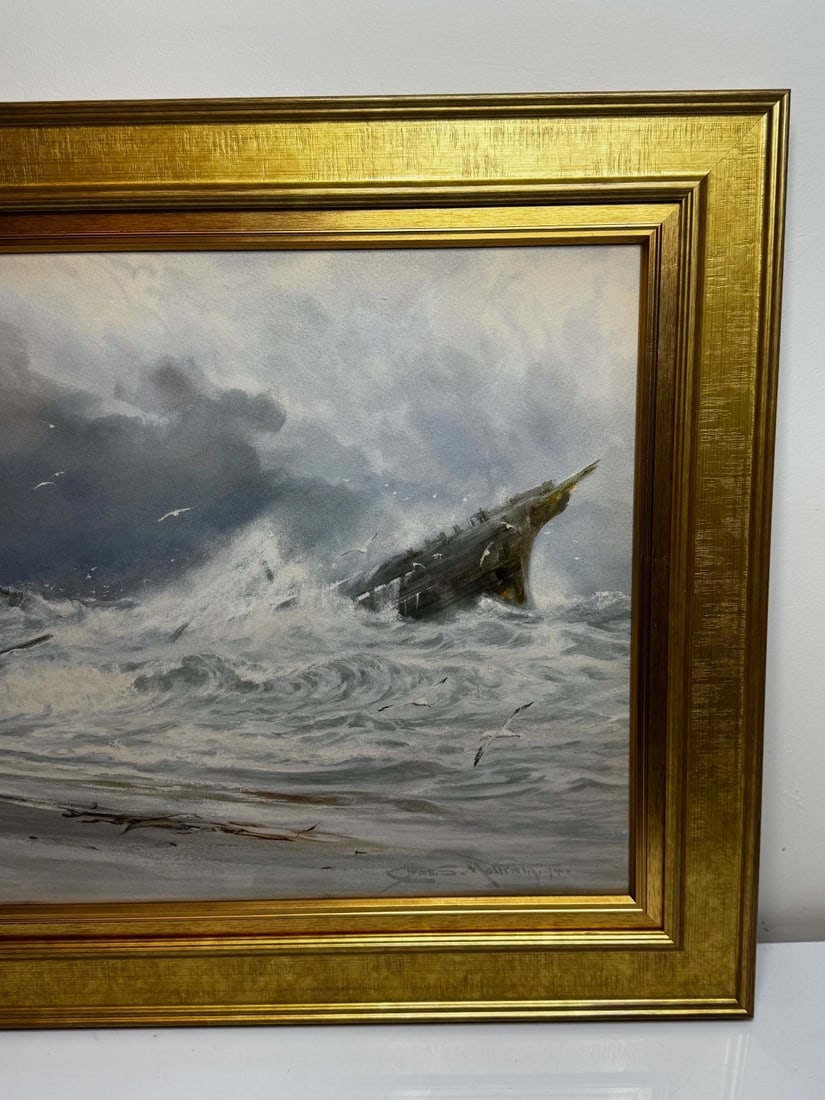 Painting Shipwreck High Tide off Trebarwith Strand By Charles Sim Mottram RBA - 6
