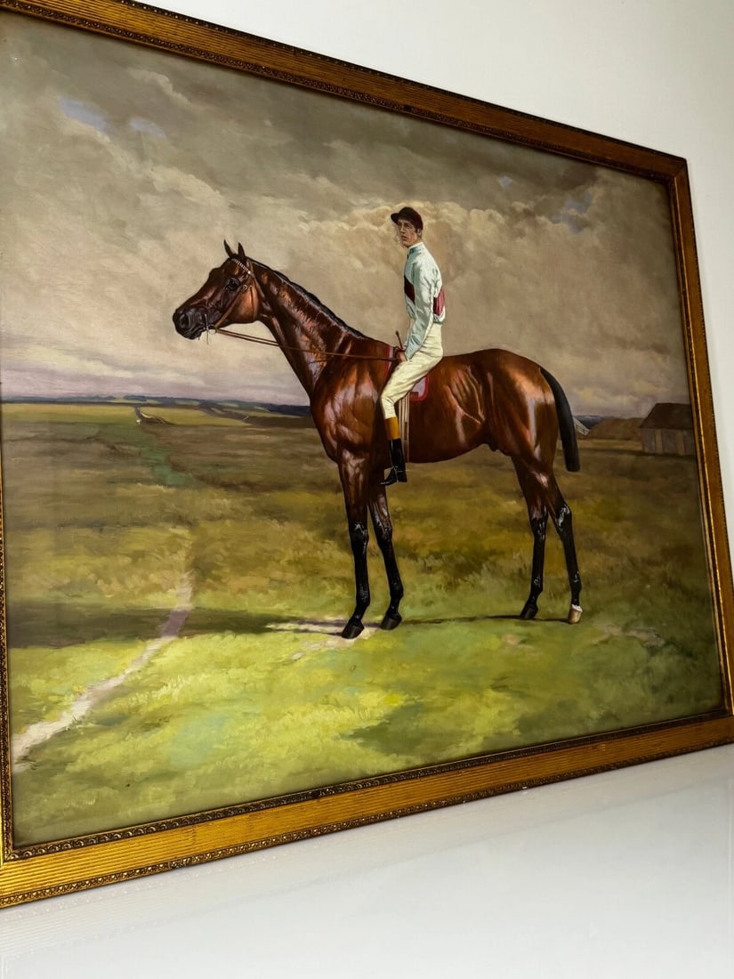 19th Century Oil Painting Derby Winner Horse Melton & Jockey Fred Archer Up - 19