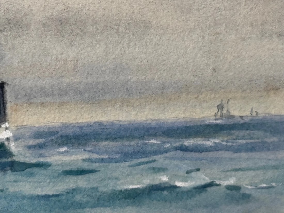 Painting HMS London 1914 Escorting British Expedition Force WW1 By Frank W Wood - 10