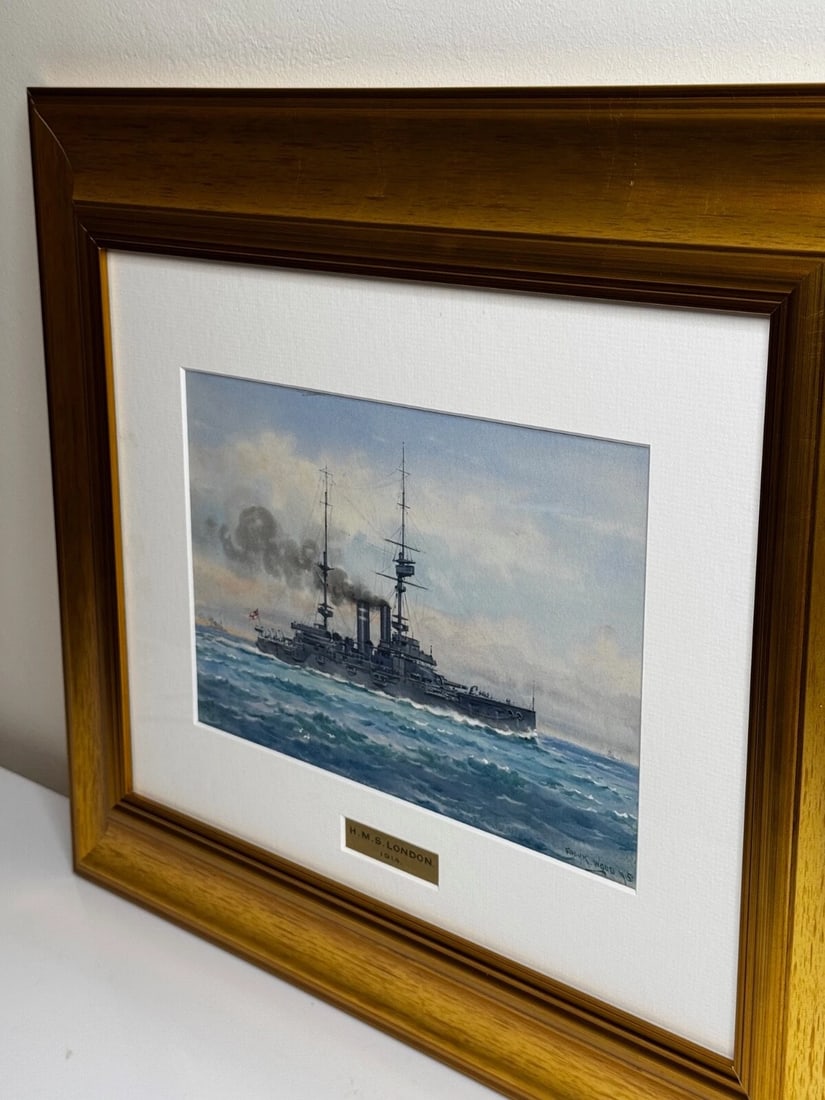 Painting HMS London 1914 Escorting British Expedition Force WW1 By Frank W Wood - 12