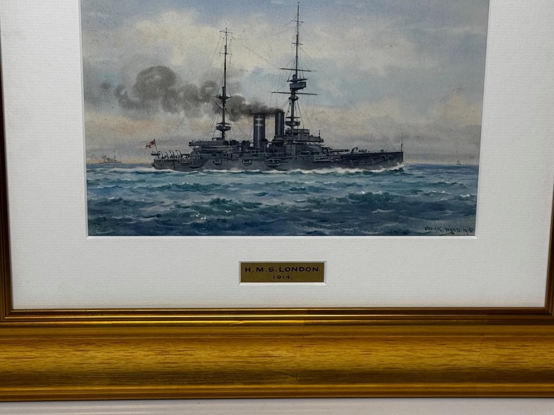 Painting HMS London 1914 Escorting British Expedition Force WW1 By Frank W Wood - 14