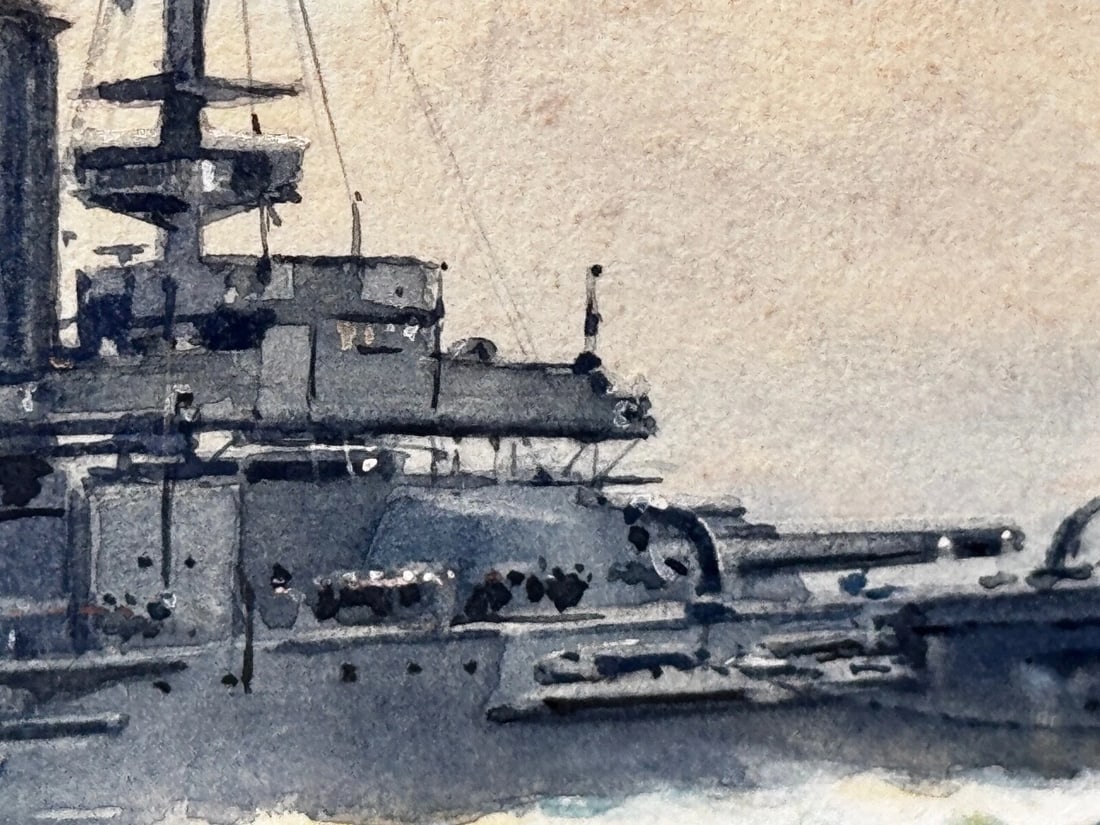 Painting HMS London 1914 Escorting British Expedition Force WW1 By Frank W Wood - 3
