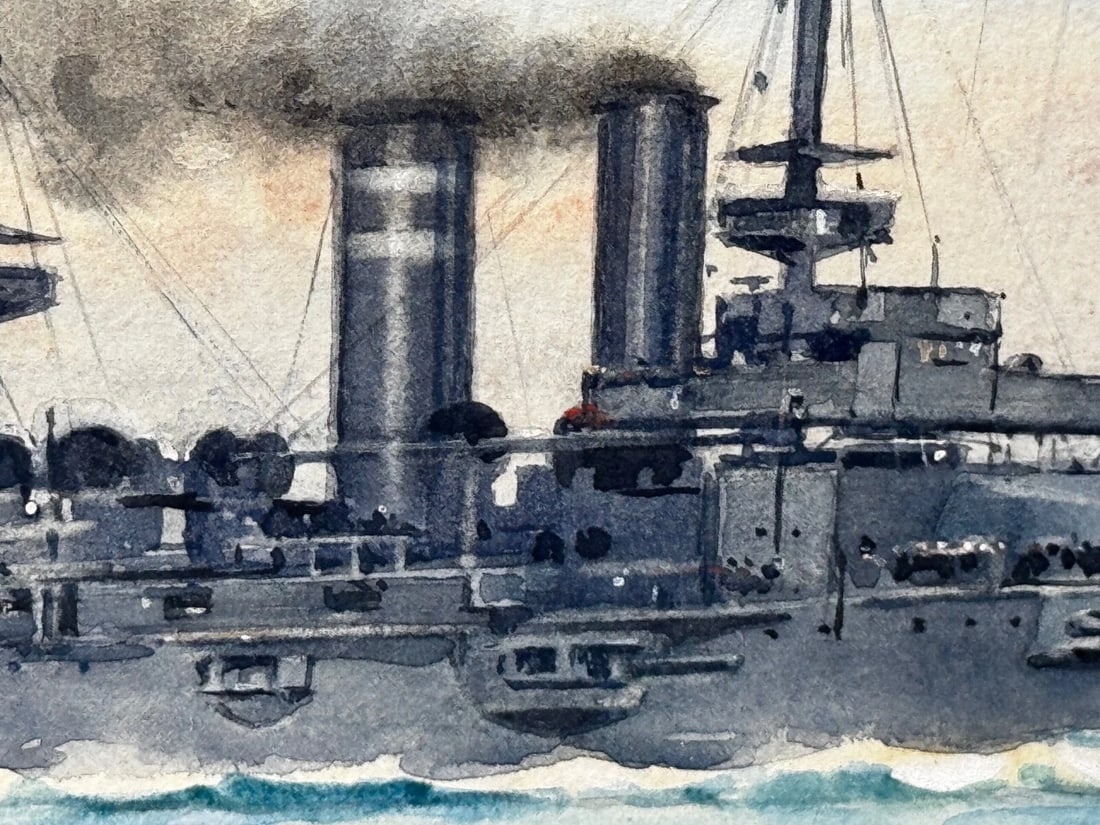 Painting HMS London 1914 Escorting British Expedition Force WW1 By Frank W Wood - 4
