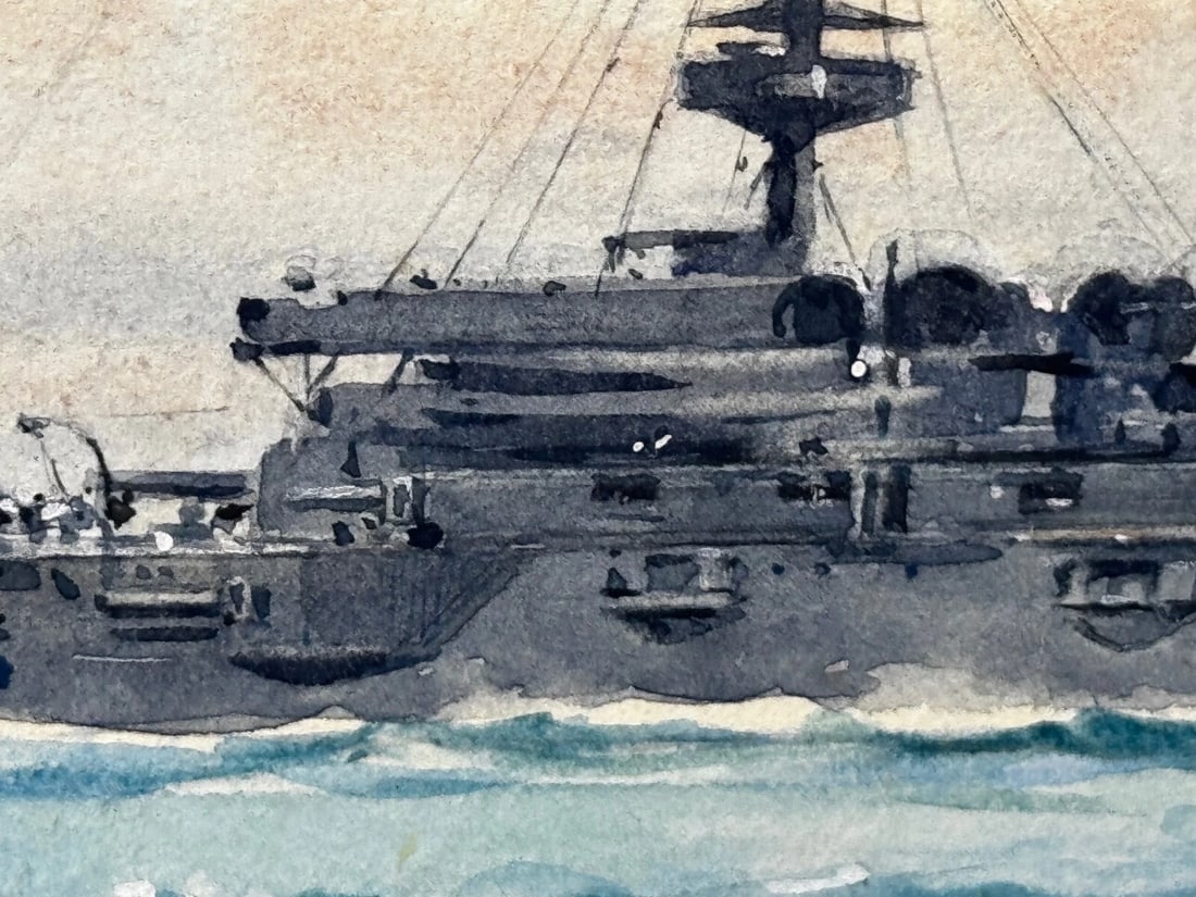 Painting HMS London 1914 Escorting British Expedition Force WW1 By Frank W Wood - 7