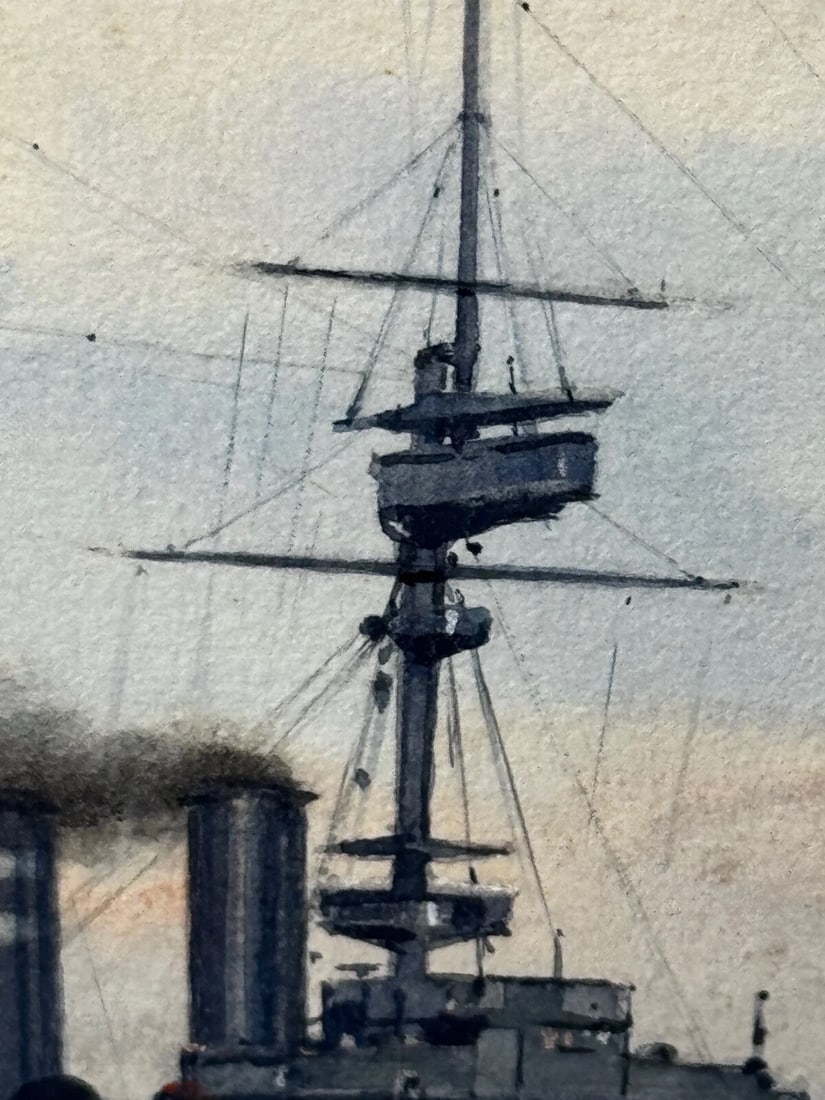 Painting HMS London 1914 Escorting British Expedition Force WW1 By Frank W Wood - 8