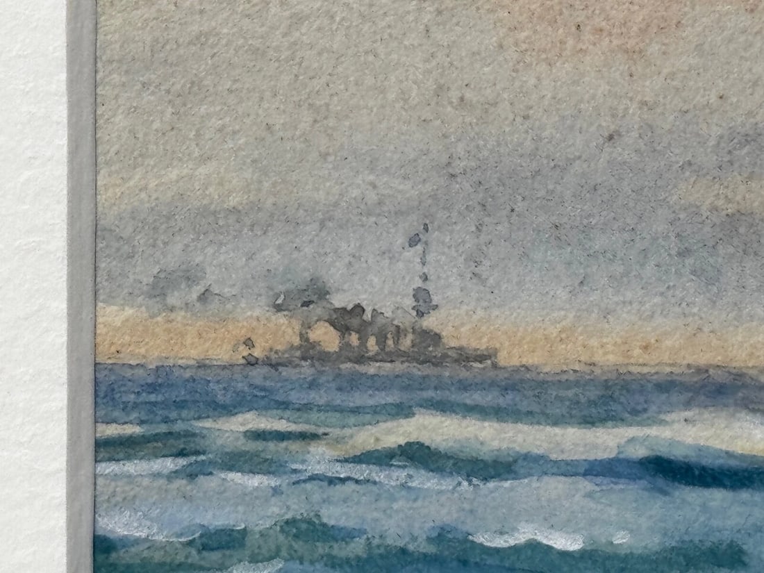 Painting HMS London 1914 Escorting British Expedition Force WW1 By Frank W Wood - 9
