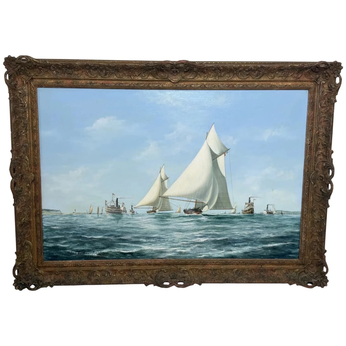 Marine Oil Painting The America's Cup 1881 Yacht Race By John Bentham Dinsdale