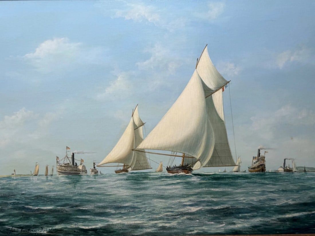 Marine Oil Painting The America's Cup 1881 Yacht Race By John Bentham Dinsdale - 2