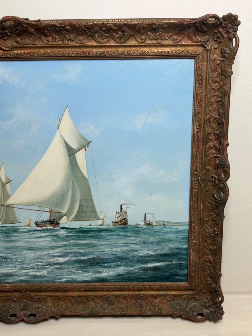 Marine Oil Painting The America's Cup 1881 Yacht Race By John Bentham Dinsdale - 3