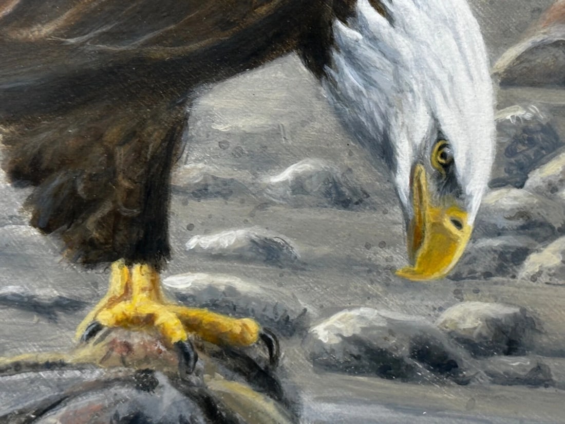 Large Painting North American Bald Eagles Gathering Fishing By Justin Prigmore - 12