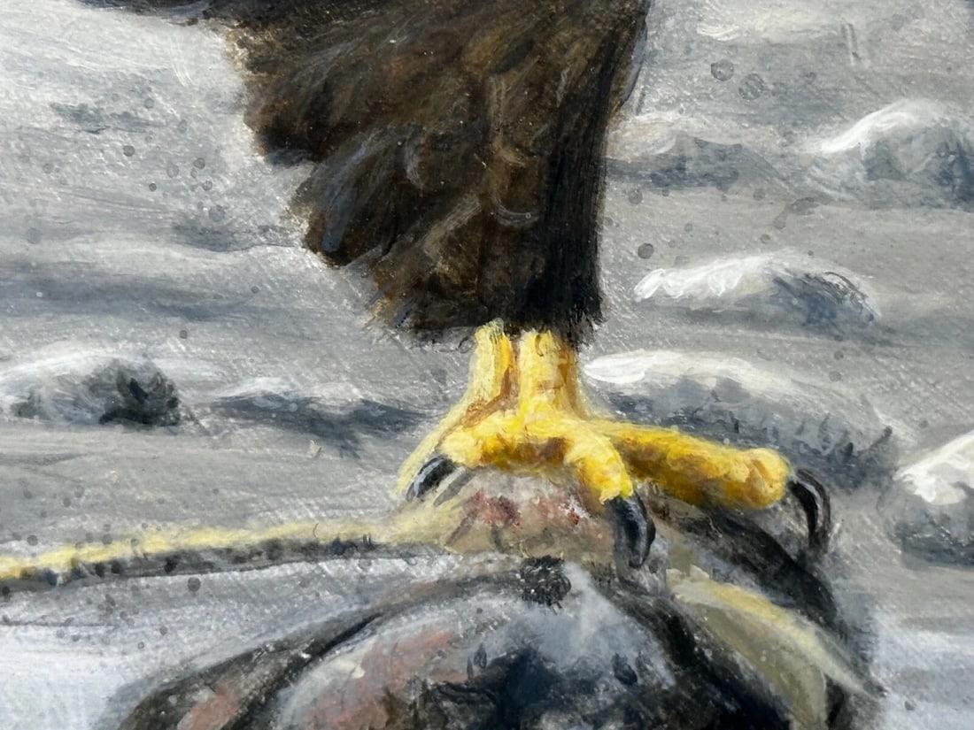 Large Painting North American Bald Eagles Gathering Fishing By Justin Prigmore - 13