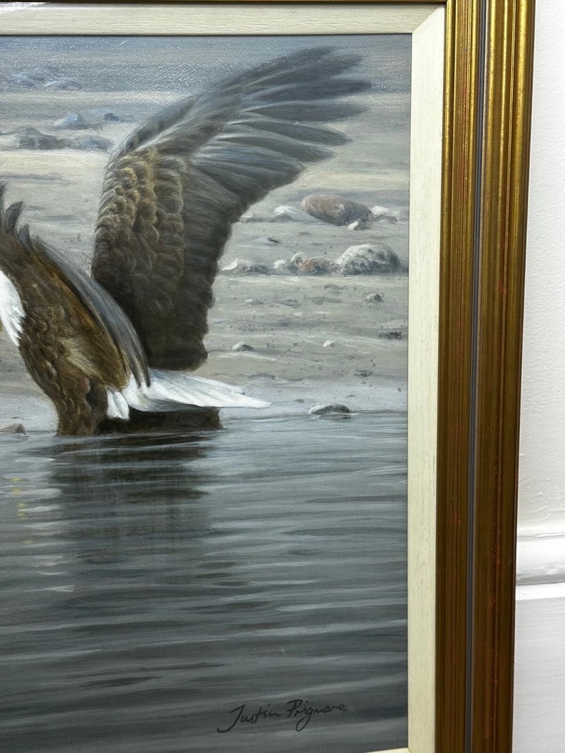 Large Painting North American Bald Eagles Gathering Fishing By Justin Prigmore - 3