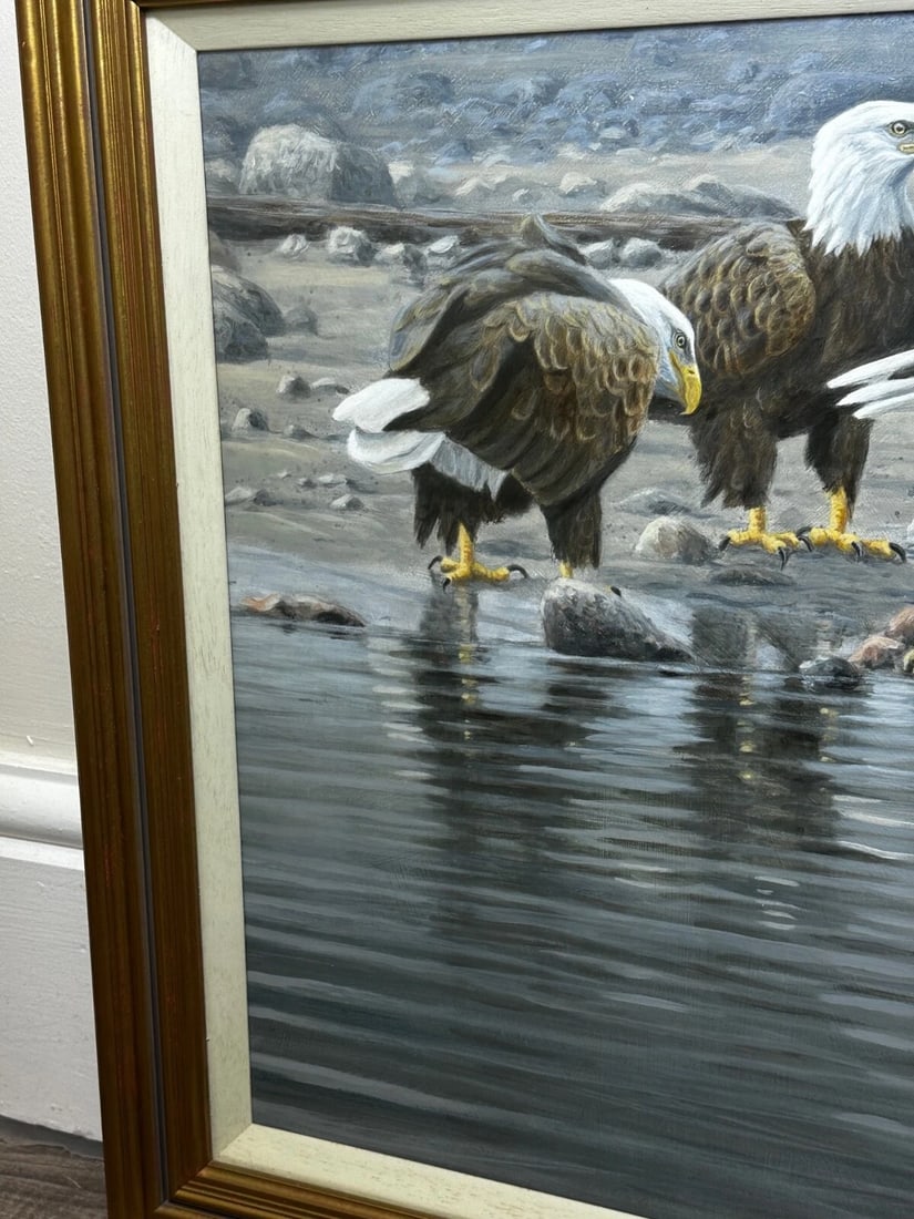 Large Painting North American Bald Eagles Gathering Fishing By Justin Prigmore - 4