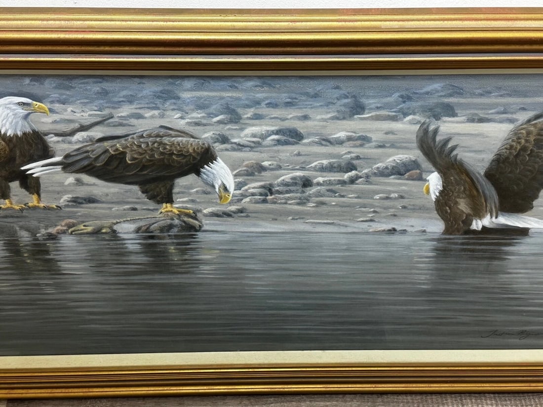 Large Painting North American Bald Eagles Gathering Fishing By Justin Prigmore - 5