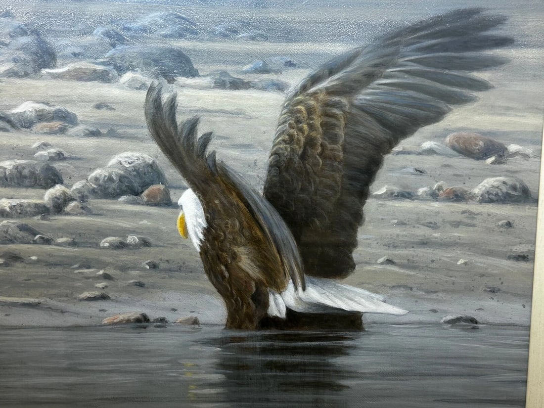 Large Painting North American Bald Eagles Gathering Fishing By Justin Prigmore - 9