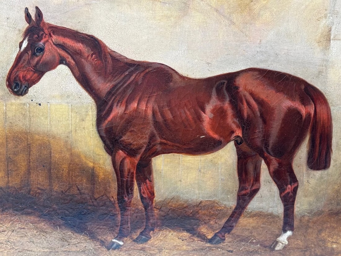 Equine Elegance Chestnut Hunter in Stable c1842 by Charles Bilger Spalding RA - 3
