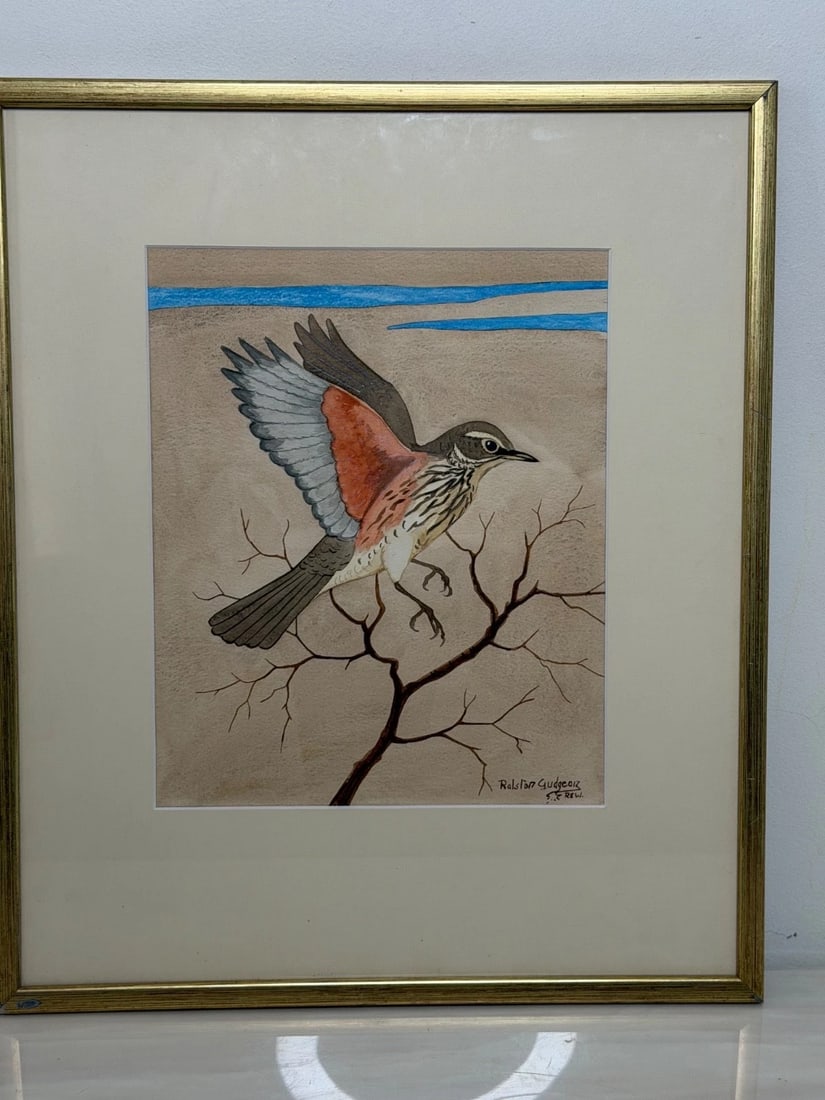 Mid Century Painting Redwing Bird Signed By Ralston Gudgeon RSW 1910-1984 - 6