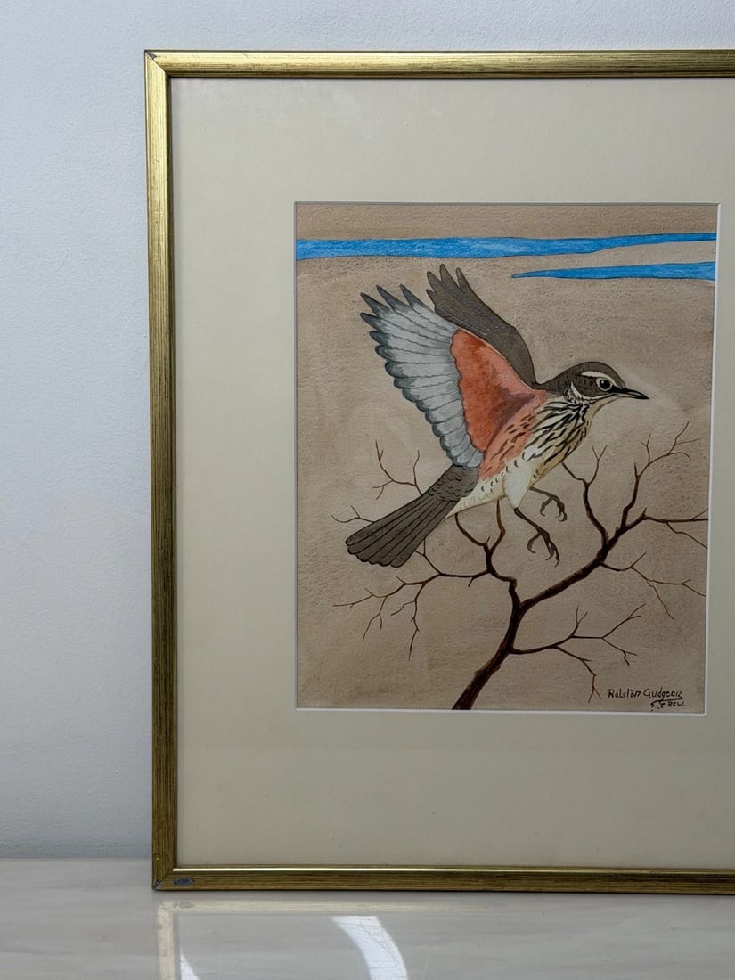 Mid Century Painting Redwing Bird Signed By Ralston Gudgeon RSW 1910-1984 - 7