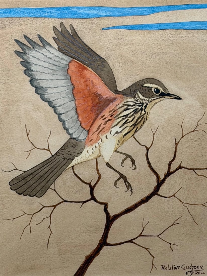 Mid Century Painting Redwing Bird Signed By Ralston Gudgeon RSW 1910-1984 - 8