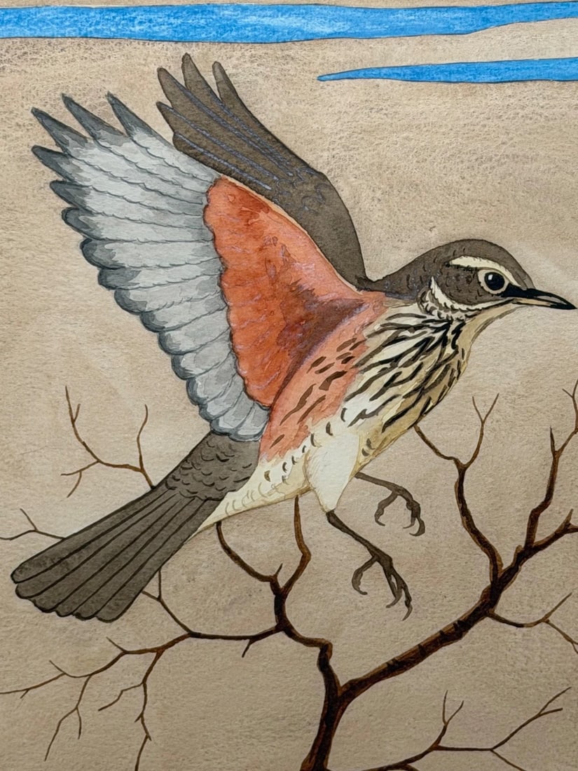 Mid Century Painting Redwing Bird Signed By Ralston Gudgeon RSW 1910-1984 - 9